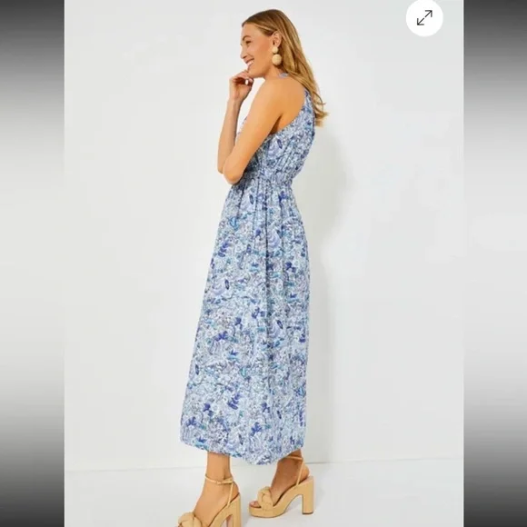 Hyacinth House - Tuckernuck Blue White Halter Neck Midi Dress- Size XXL - NWT - Picture 3 of 13